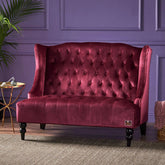 Wooden Recessed Arm Loveseat Bench (2 Seater, Maroon) - Wooden Twist UAE